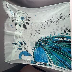 Laura Janelle Mantra Scarf Life is Tough Blue Green Peacock 31" X 74" NWT